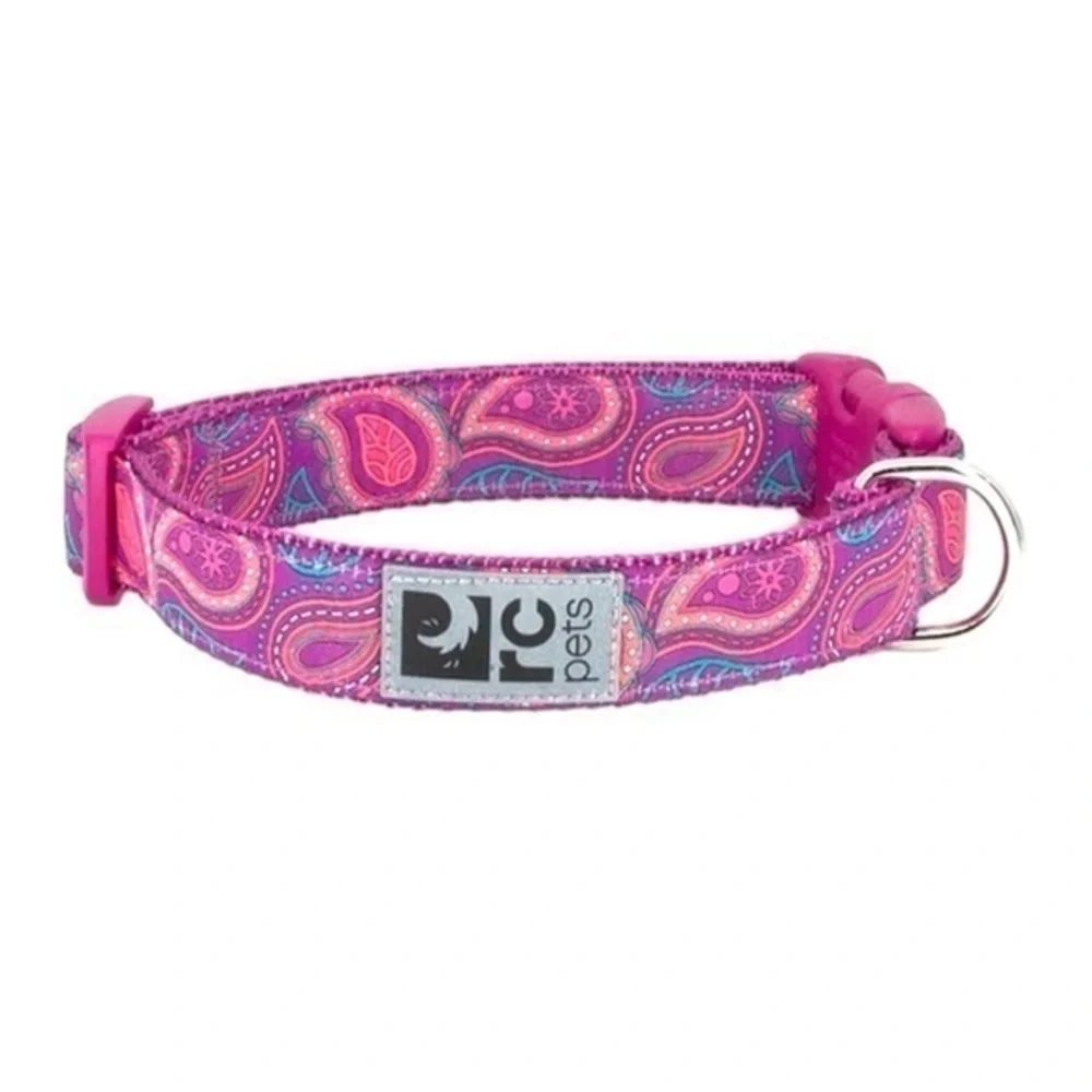 RC Pets Patterned Easy Clip Web Training Dog Collar - Bright Paisley Pink
